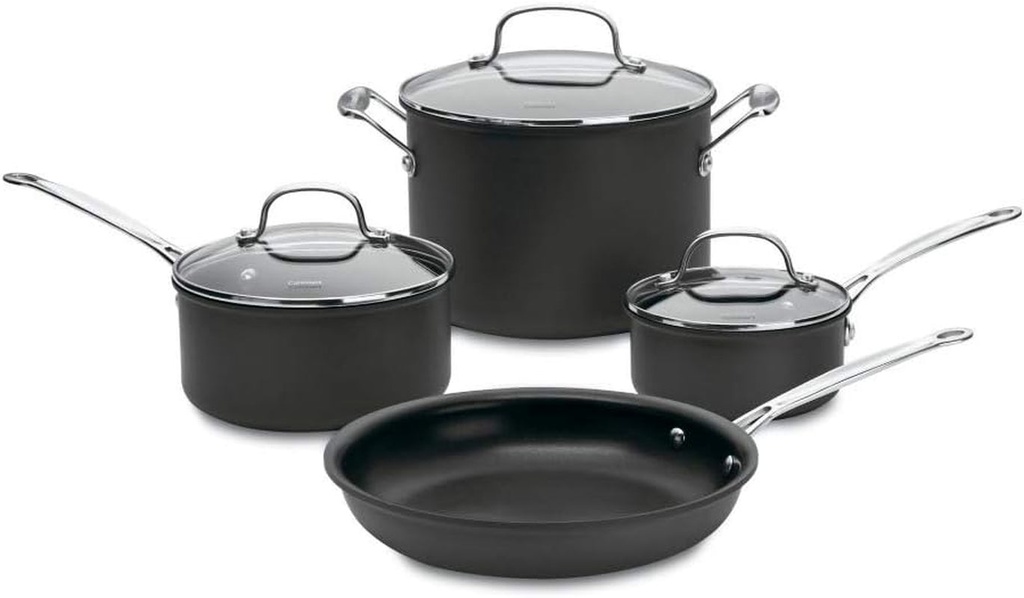 Cuisinart 66-7P1 Chef'S Classic Nonstick Hard-Anodized 7-Piece Cookware Set, Black