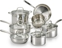 Lagostina 3 Ply Clad, 12-Pc Cookware Set , Stainless Steel Pots and Pans, Stay-Cool Cast Stainless Steel Handles, Tempered Glass Lids ,Induction Safe, Oven Safe 500°F without the Lids