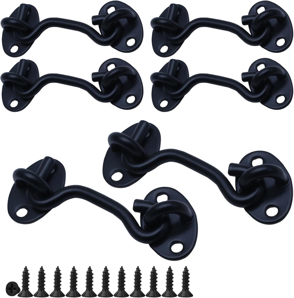 Stainless Steel Barn Door Lock, Heavy Duty 4 Inch Gate Latch, Cabin Hooks and Eye Latch with Mounting Screws, Ideal for Window, Sliding Door, Bedroom, Bathroom (6 Pack)