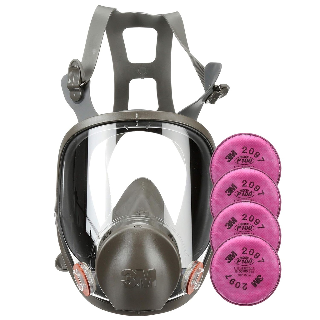 3M Respirator Kit, Full Face 6900, Reusable, Large, plus 4 Particulate Filters 2097, P100 for Mold Remediation, Dust, Lead, Asbestos, 69097