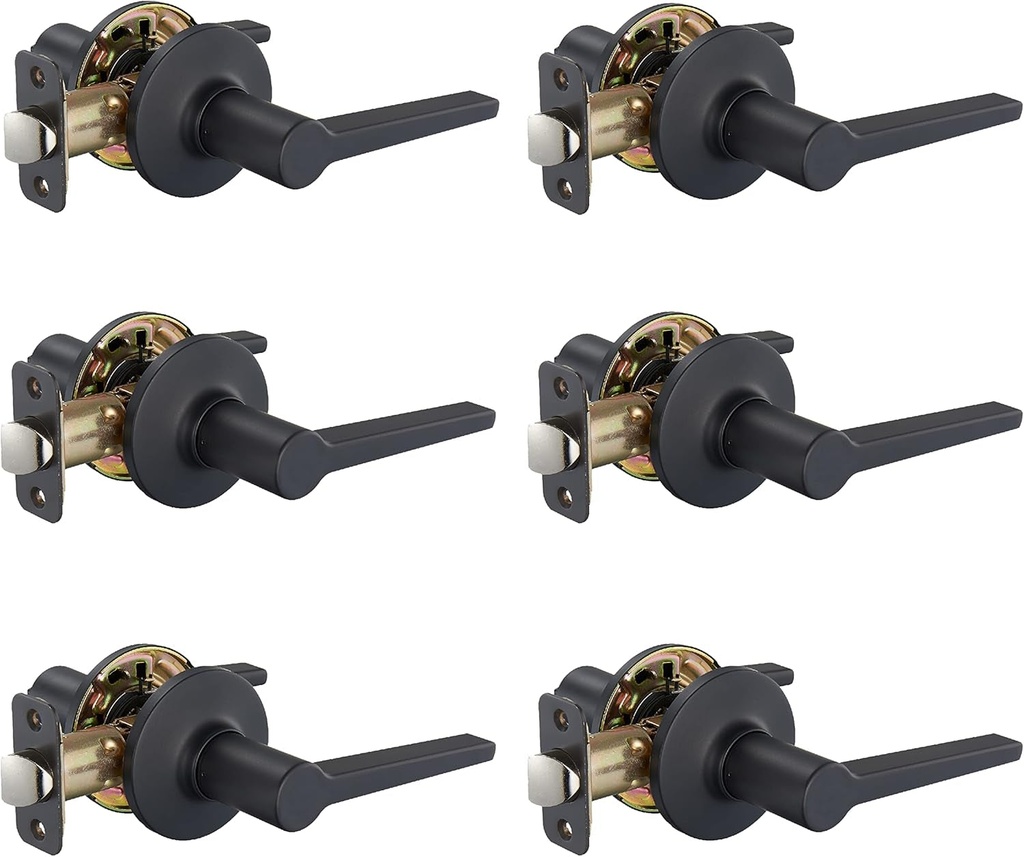 Amazon Basics Manchester Door Passage Lever, 6-Pack, 2.6 X 5.4 In, Matte Black