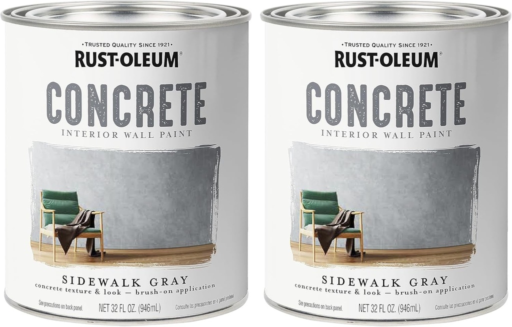 Rust-Oleum 379908-2PK Concrete Interior Wall Paint, Quart, Sidewalk, 0.25 Gallon (Pack of 2)
