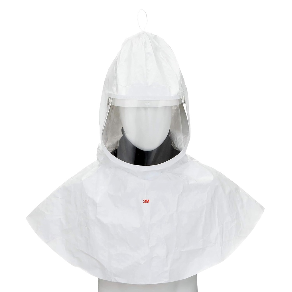 3M H Series Tychem QC Fabric Standard Hood Assembly H-412/07044(AAD), with Collar and Hardhat, White