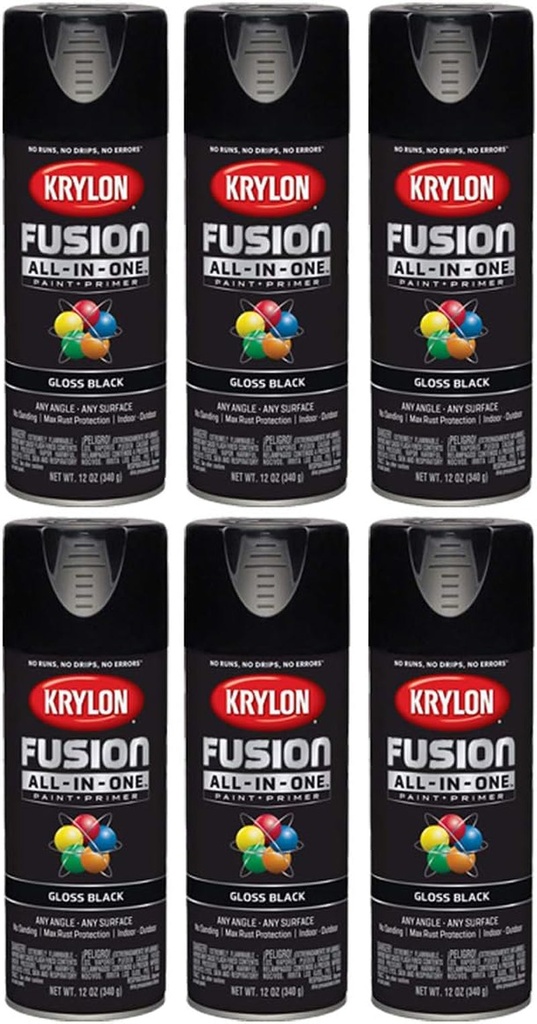 Krylon 6-Pack of 12 Oz K02732007 Black Fusion All-In-One Paint & Primer Spray Paint, Satin