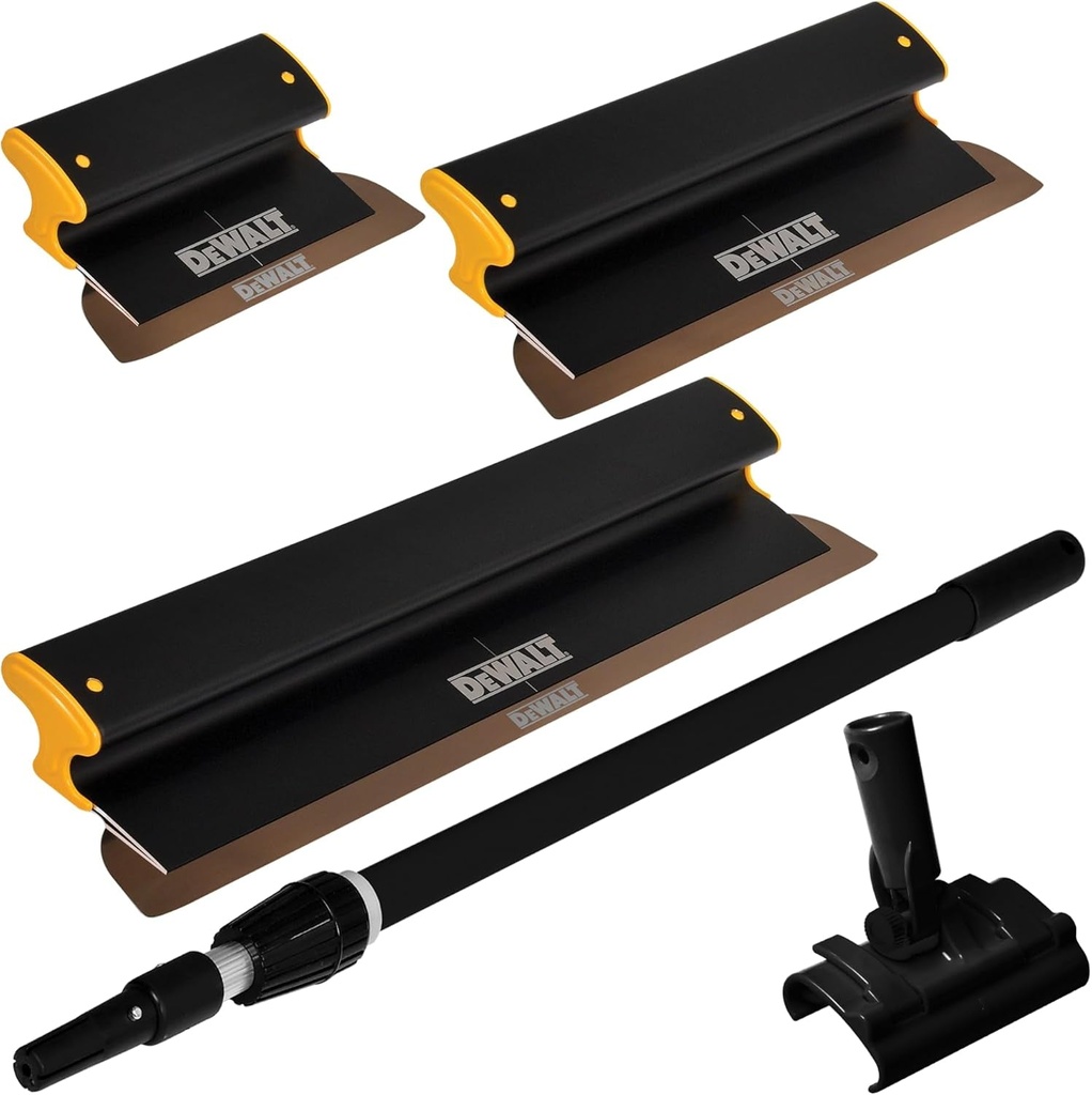 DEWALT Drywall Skimming Blade Set - 10", 16" & 24" Blades + 37" - 63" Extension Handle | Pro-Grade | Extruded Aluminum & European Stainless Steel Construction | High-Impact End Caps | 3-440