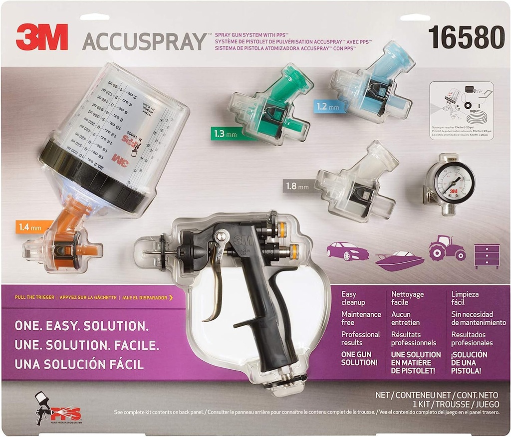3M 16580 Accuspray Paint Spray Gun System with Original PPS, Standard, 22 Ounces, 4 Nozzles