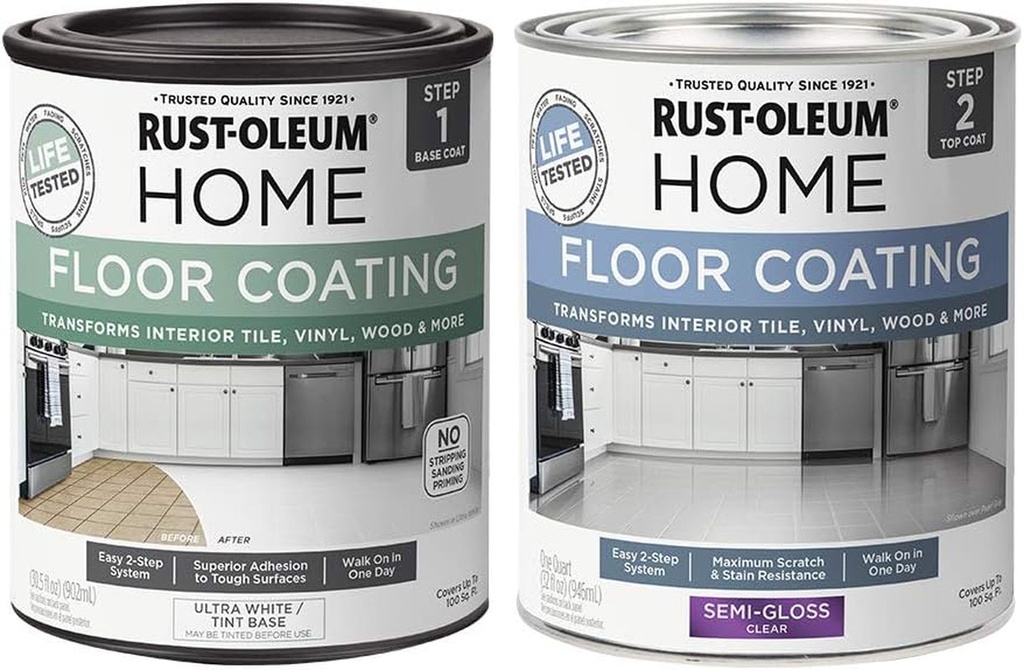 Rust-Oleum 367598 Home Interior Floor Coating Kit, Semi-Gloss Ultra White,30.5 Fl Oz (Pack of 2)