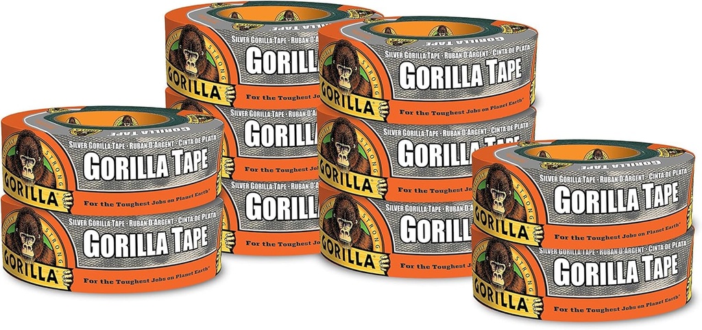 Gorilla Silver Duct Tape, 1.88" X 35 Yd, Silver, (Pack of 10)