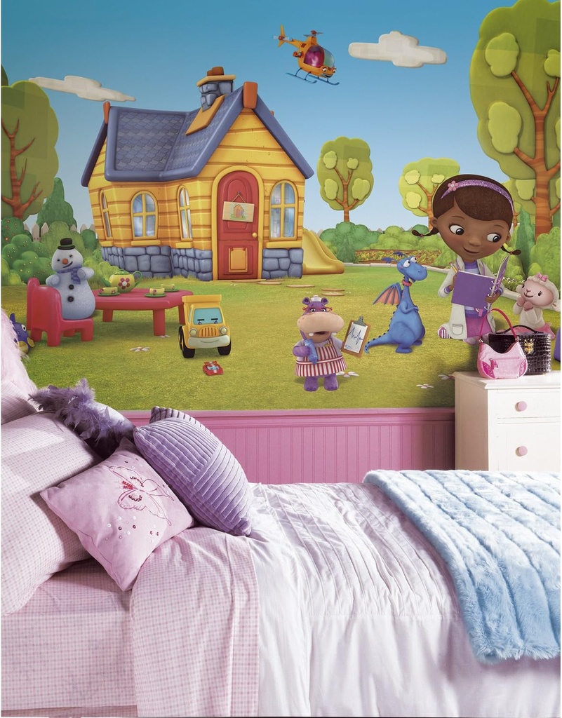 Roommates JL1301M Doc Mcstuffins Chair Rail Prepasted Mural 6' X 10.5' -Ultra-Strippable Water Activated Removable Wall Mural-10.5 6 Ft, Blue