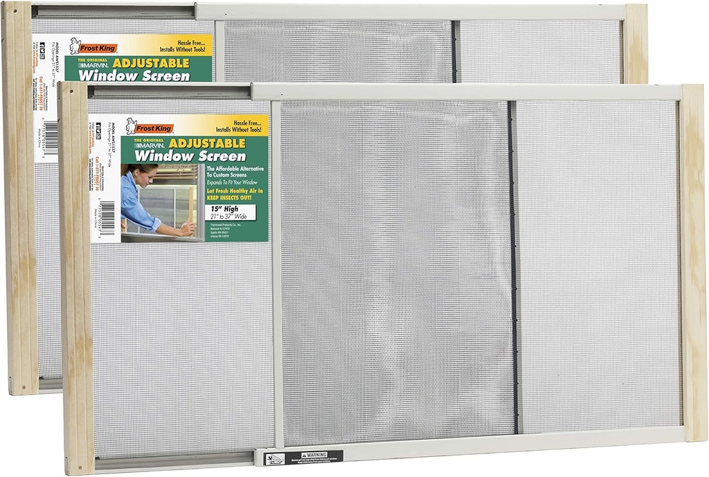 Frost King WB Marvin Adjustable Window Screen, 15" High X Fits 21-37" Wide, 2 Pack