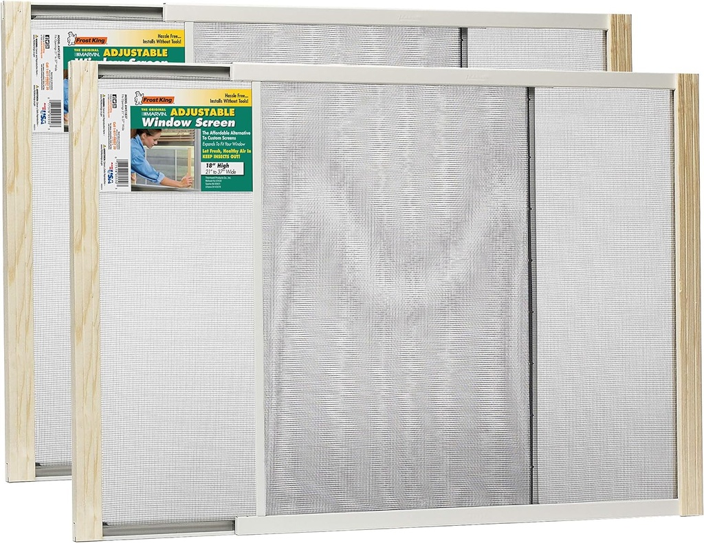 Frost King 2AWS1837 WB Marvin Adjustable Window Screen, 18In High X Fits 21-37In Wide (2 Pack), Natural