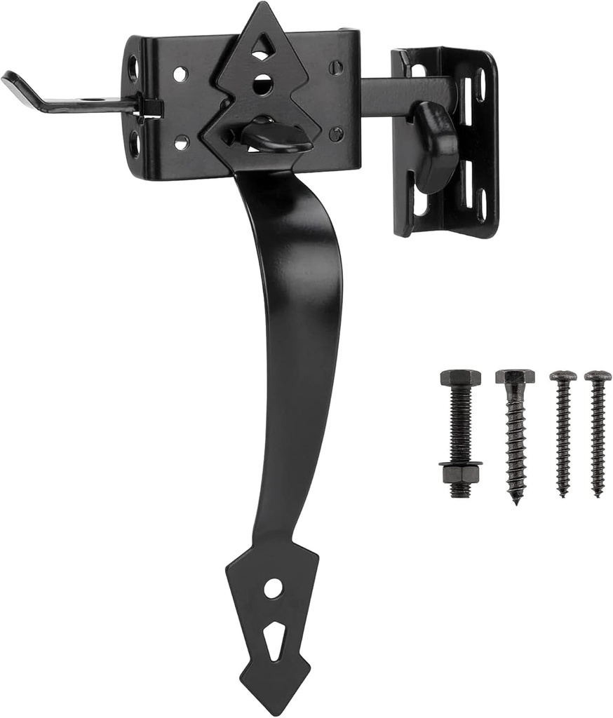 Gate Latch, Thumb Latch Hardware, Gate Latch for Wooden Fence Heavy Duty, Self Locking Latches, Gate Kit for Wooden Fence, Steel Black Finish, Easy Install