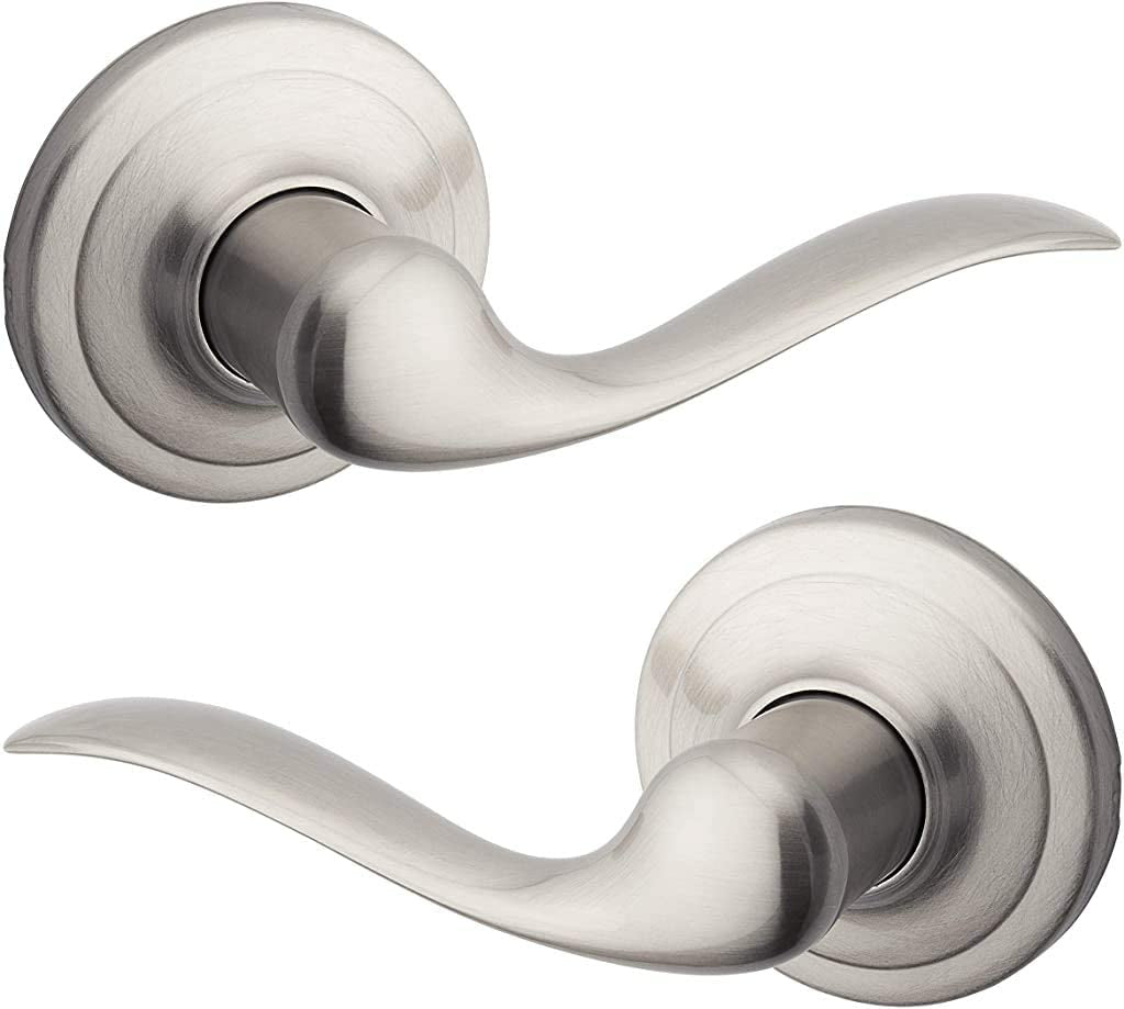 Kwikset Tustin Interior Passage Door Handle, Lever for Closet and Hallway Doors, Reversible Non-Locking Handle Lever, Satin Nickel, with Microban Protection