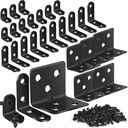 25Pcs L Brackets for Shelves, 3 Sizes Angle Corner Braces Metal L Bracket Heavy Duty for Wood, Sturdy and Rustproof for Repairing Furniture with 90Pcs Screws Mounting Bracket Easily Black