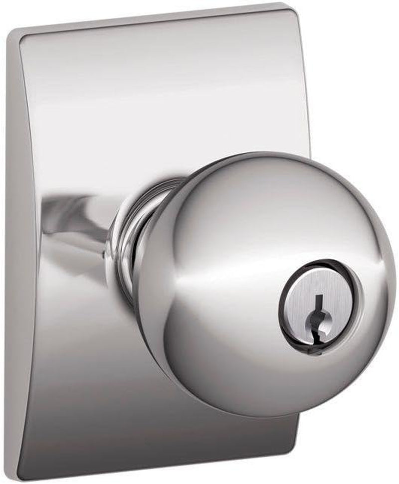 SCHLAGE F51A ORB 625 CEN Orbit Knob with Century Trim Keyed Entry Lock, Bright Chrome
