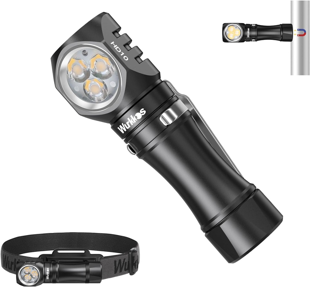 Wurkkos Flashlight Rechargeable 1200 Lumens Small Flashlight with Magnet - HD10 Right Angle Flashlight with Anduril 2.0 RGB UI, IP68 Pocket Flashlight for Headlamp Use,Working,Hiking,Climbing-4000K
