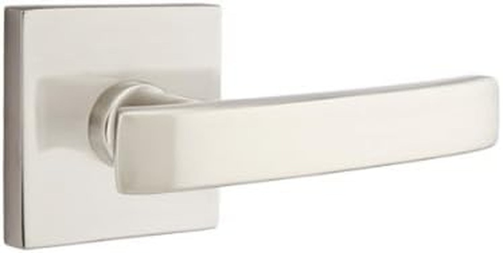 EMTEK Square Rosette Privacy Set with Matching Finish Geneva Lever - Choice of Left/Right Handing and 7 Finishes - 5210GVLHUS15 - Left Handed (LH) - Satin Nickel (US15)