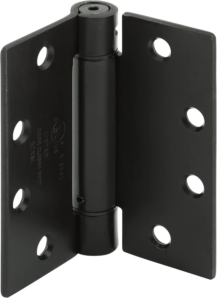 Prime-Line U 1158483 Door Hinge Commercial UL Adjustable Self-Closing Spring Hinge, 4-1/2 In. X 4-1/2 In. with Square Corners, 4 Holes per Leaf with Screws, Matte Black Finish, .134 In. Gauge (3 Pack)