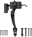 Thumb Gate Latch Hardware for Wooden Fence Heavy Duty, Self Closing Door Latches with 8" Decorative Handle, Gate Lock Kit for Outdoor Garden, Pool, Metal Gate, Vinyl Fence, Steel, Black Finish