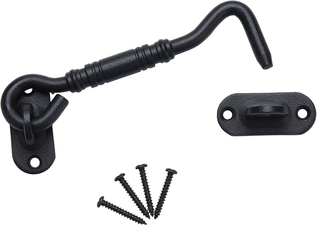 Tambee 3.7" Sliding Barn Door Latch Lock for Locking Barns, Sliding and Double Doors, Gates, Garage and Shed Doors - Cast Iron Heavy Duty Hook and Eye Latch Hand Forged with Screws