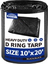 TARPAL Tarp 10X20 Heavy Duty Tarps 14Mil D-Shaped Metal Ring Waterproof UV Protection Triangular Design Reinforced Corners and Edges（Black）