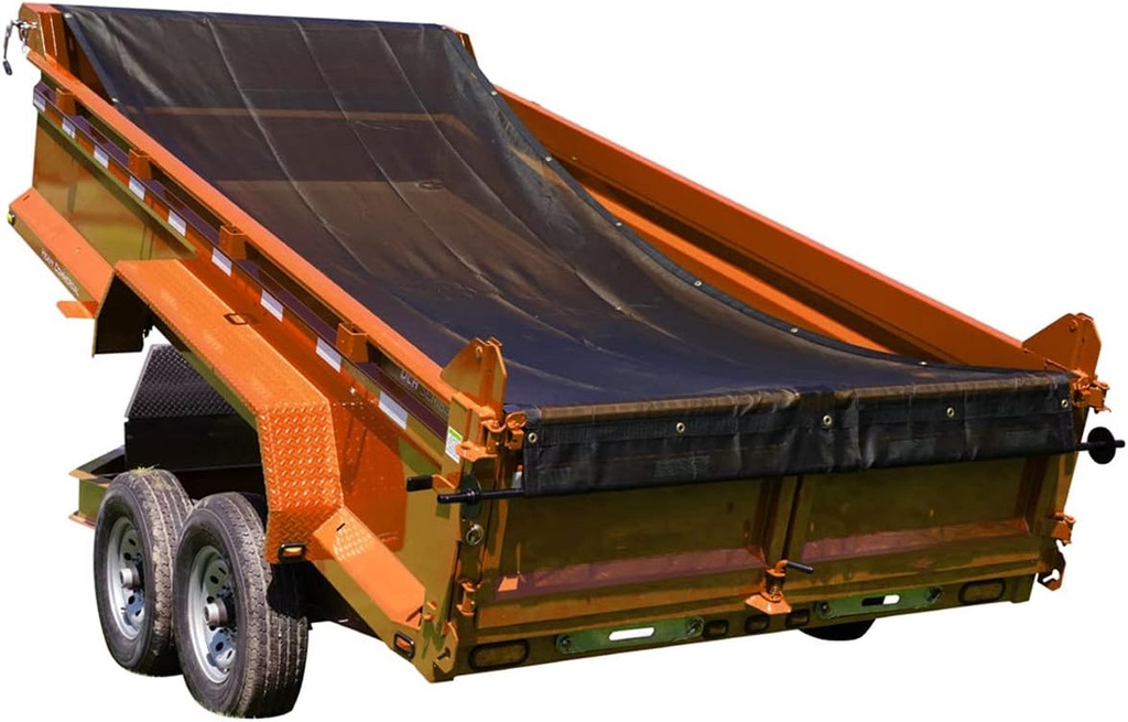 Dump Trailer Tarp Mesh with Grommets/ Heavy Duty Dump Truck Tarp with Tough Vinyl- Coated Fabric inside of Double 6'' Pockets, Applied on Dump Truck and Trailer Tarp System (7'X18')