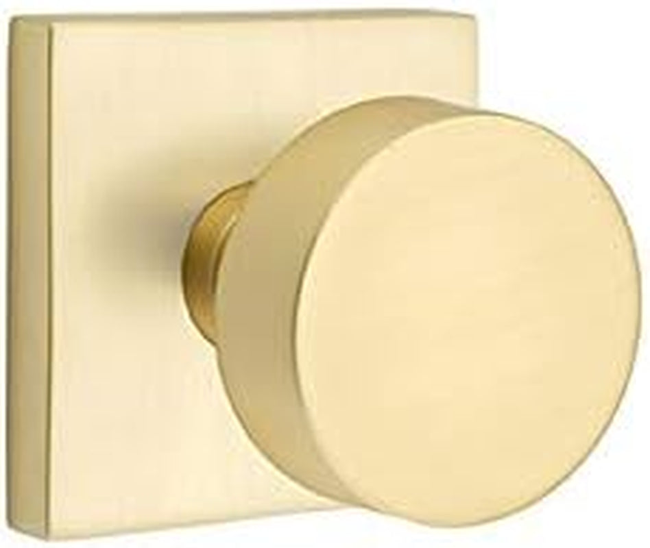 EMTEK Square Rosette Privacy Set with Matching Finish round Knob - Choice of 7 Finishes - 5210ROUUS4 - Satin Brass (US4)