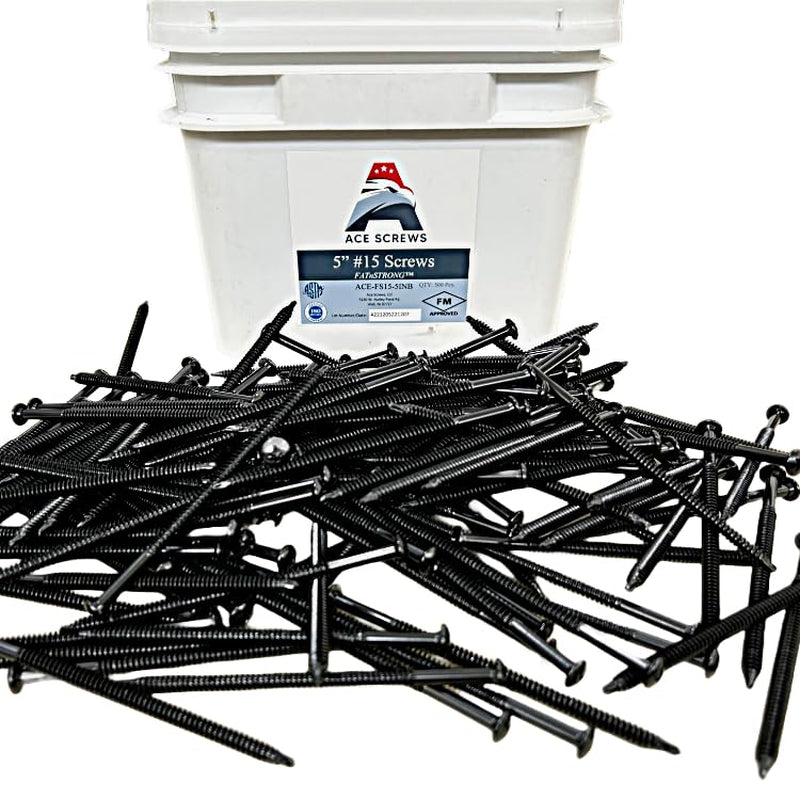 Ace Screws #15 5” (500Pc) FM Approved Commercial Roofing Fasteners Black, Self Tapping into Metal and Wood Roof Decks, EPDM, TPO, Insulation, Goes with Ace Screws Plates to Meet All Roofing Tasks