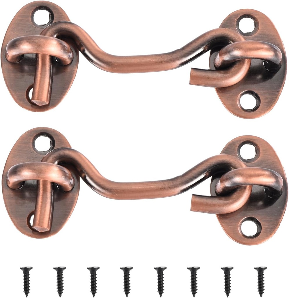 Uxcell 2Pcs 3 Inch Hook and Eye Latch, Barn Door Lock Privacy Hardware Stainless Steel Gate Lock for Window Cabin Hooks Sliding Door Bedroom Bathroom, Copper