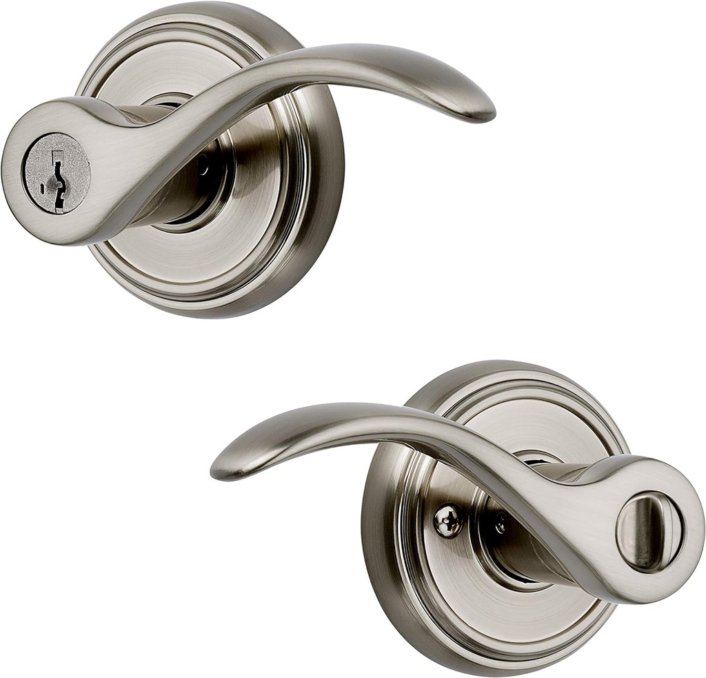 Baldwin Tobin, Entry Door Handle Reversible Lever with Keyed Lock Featuring Smartkey Re-Key Technology and Microban Protection, in Satin Nickel