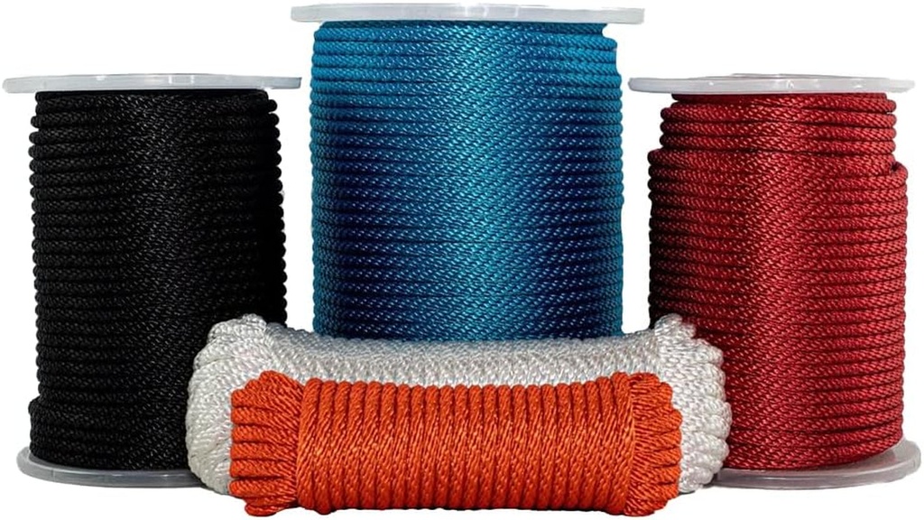 SGT KNOTS Solid Braid Nylon Utility Rope - Multipurpose Smooth Nylon Braided Utility Cord Line - for Anchors, Crafts, Towing 5/16" X 250Ft (Red)