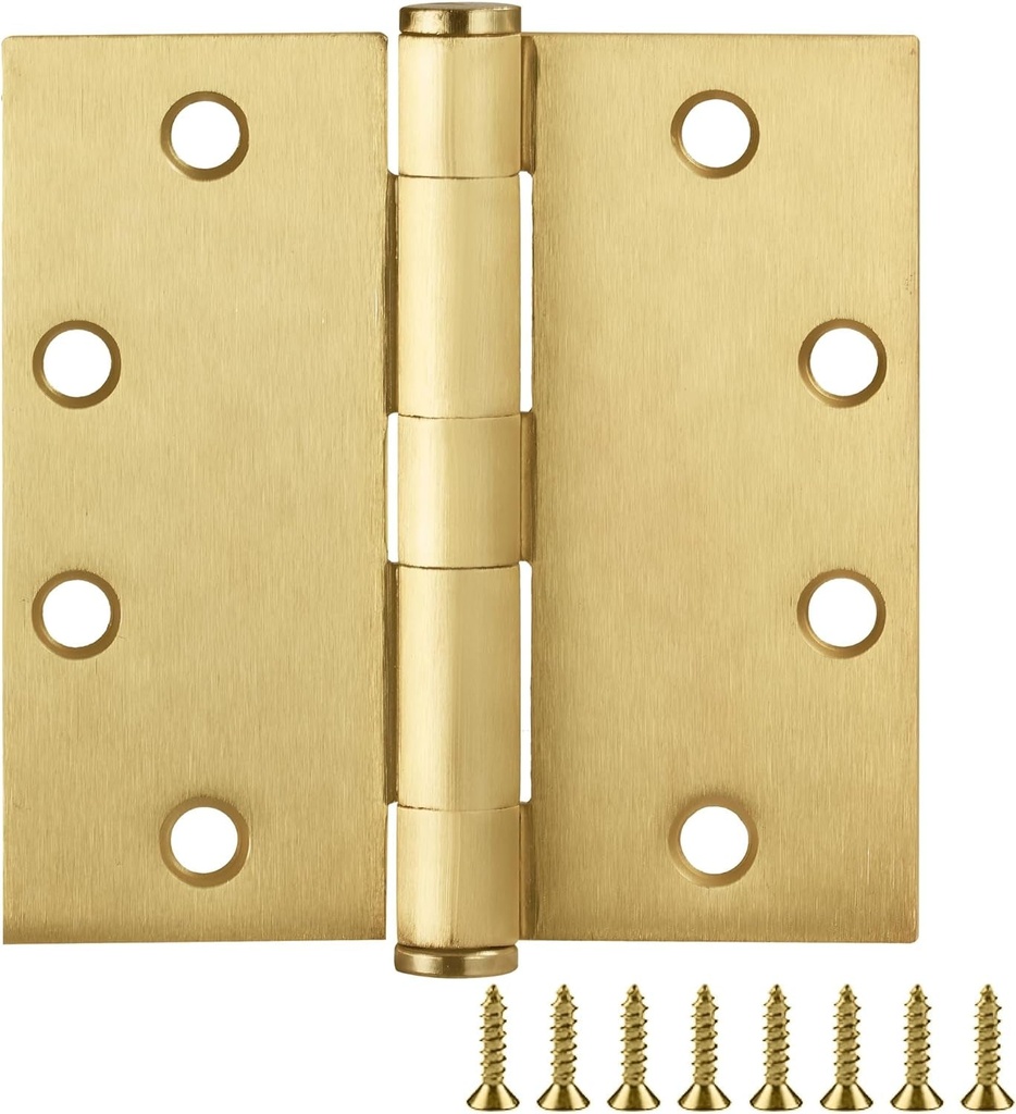 Door Hinges for Interior Doors 6-Pack 4.5-Inch X 4.5-Inch – Square Steel Door Hinge – Satin Brass – Fits Standard Doors – Design House 189662