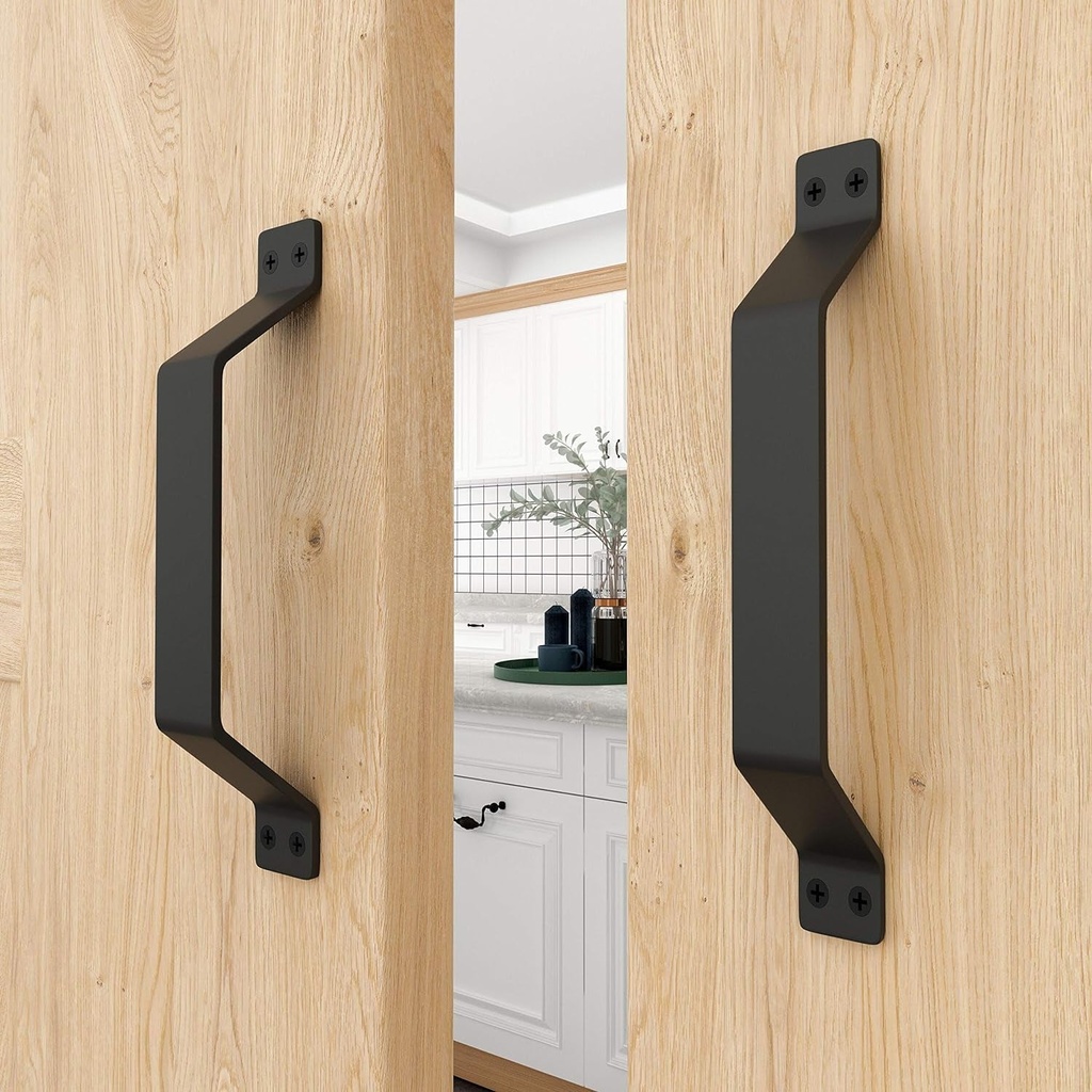 WINSOON Rustic Barn Door Handles, Set of 2 Pcs Black Painted Solid Steel Gate Handle Pull, Comfortable & Handy, 8-11/16’’ Heavy Duty Hardware Snugly Fits for Cabinet Fence Drawer