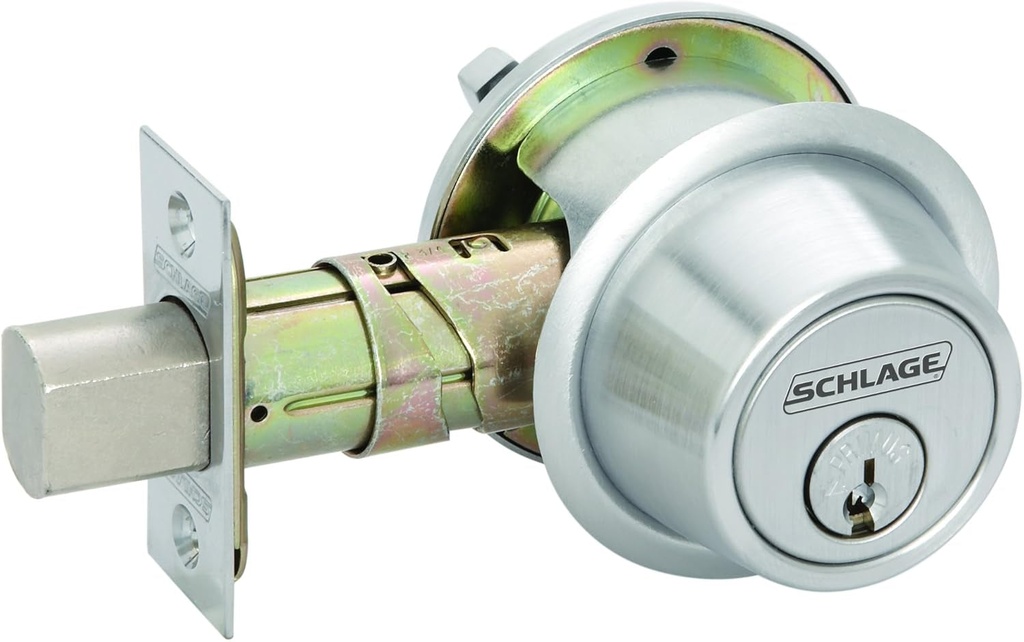Schlage B560P 626 C Keyway Series B500 Grade 2 Deadbolt Lock, Single Cylinder Function, C Keyway, Satin Chrome Finish