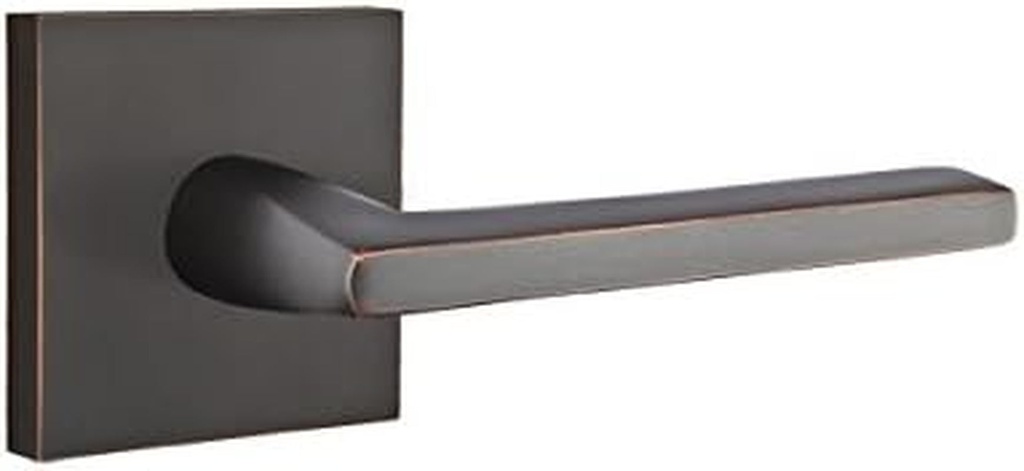 EMTEK Square Rosette Privacy Set with Matching Finish Helios Lever - Choice of Left/Right Handing and 7 Finishes - 5210HLOLHUS10B - Left Handed (LH) - Oil Rubbed Bronze (US10B)