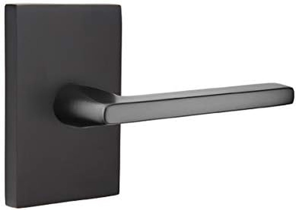 Emtek Passage Set, Modern Rectangular Rosette, Helios Lever, Flat Black, RH