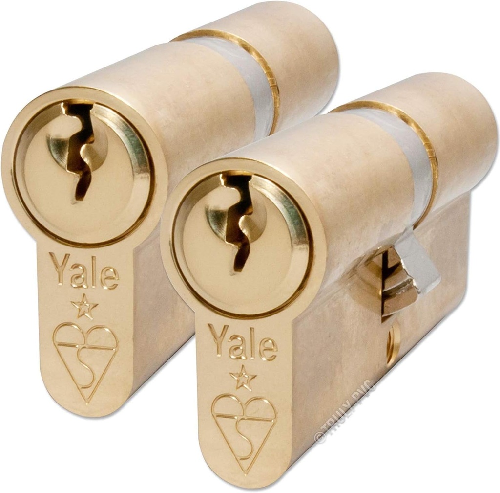 Yale KM3535-PB Euro Double 1 Star Kitemarked Cylinder, 3 Keys Supplied, High Security, Boxed, Suitable for All Door Types, Brass Finish, 35:10:35 (80 Mm), Pack of 2