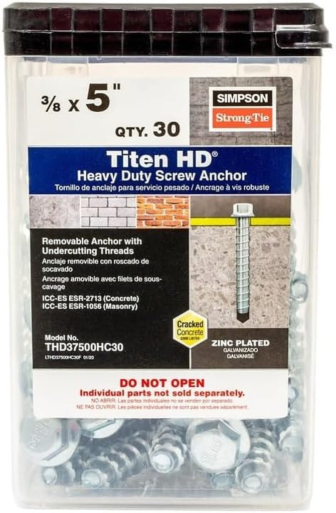 Simpson Strong-Tie THD37500HC30-3/8" X 5" Heavy-Duty Screw Anchor 30Ct