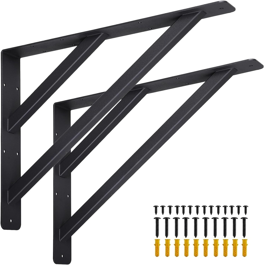 2Pcs Heavy Duty Shelf Bracket Countertop Support Brackets 16"X12" Wall Mounted Floating Shelf Bracket,Solid Fireplace Metal Brackets for Shelves for Tops Cabinetry Table Work Bench