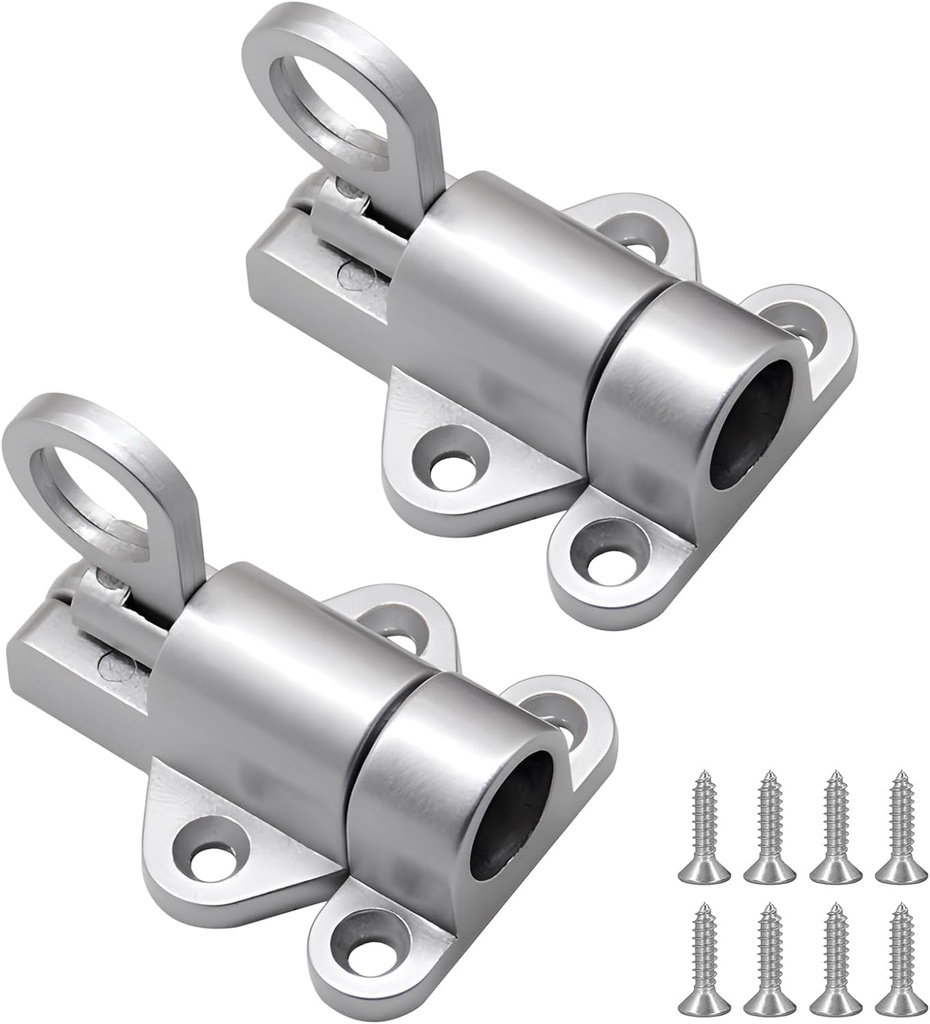 Hordion 2 Packs Self Closing Latch Spring Door Lock, Resilient Bolt Latch Security Automatic Gate Lock, Spring Barrel Slide Door Lock with Screws for Cabinet Window Wooden Fence, Silver Gray