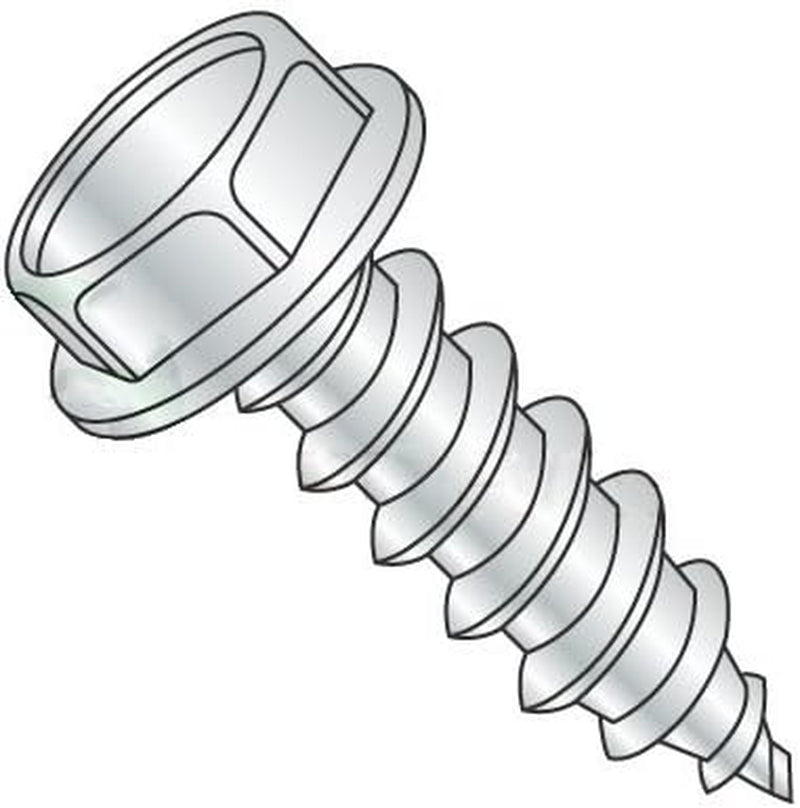 #14 X 2 1/2" Self Tapping Screws - Sheet Metal Screws, Type A, Stainless Steel 18-8, Indented Hex Washer, Unslotted, Full Thread (Quantity: 500 Pcs)