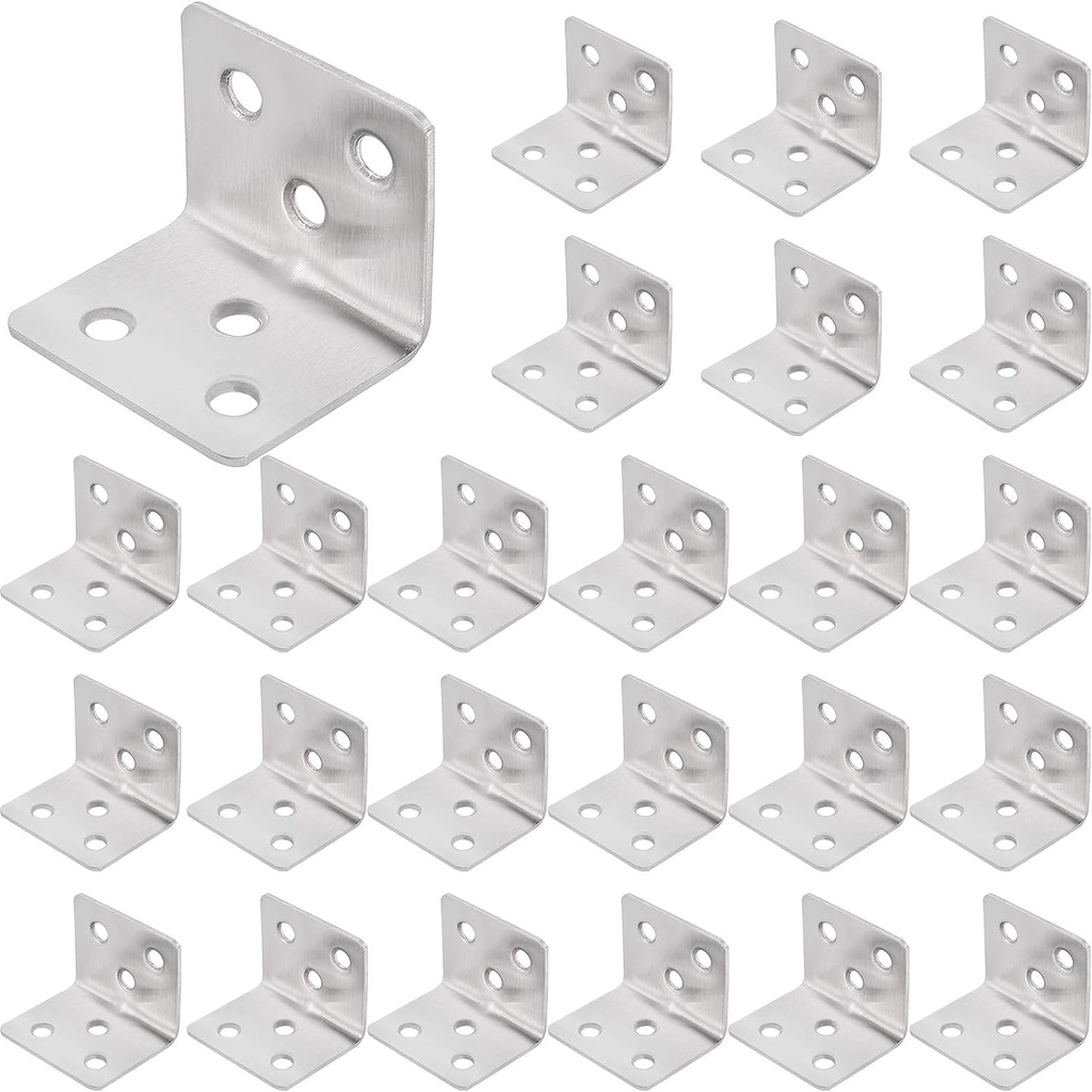 ZOENHOU 100 PCS 31 X 31 X 38 MM Corner Brace, Heavy Duty Stainless Steel Shelf Support L Shape Bracket, Angle Code Right Angle Brackets for Wood Furniture Fixation, 1.2 X 1.2 X 1.5 Inch