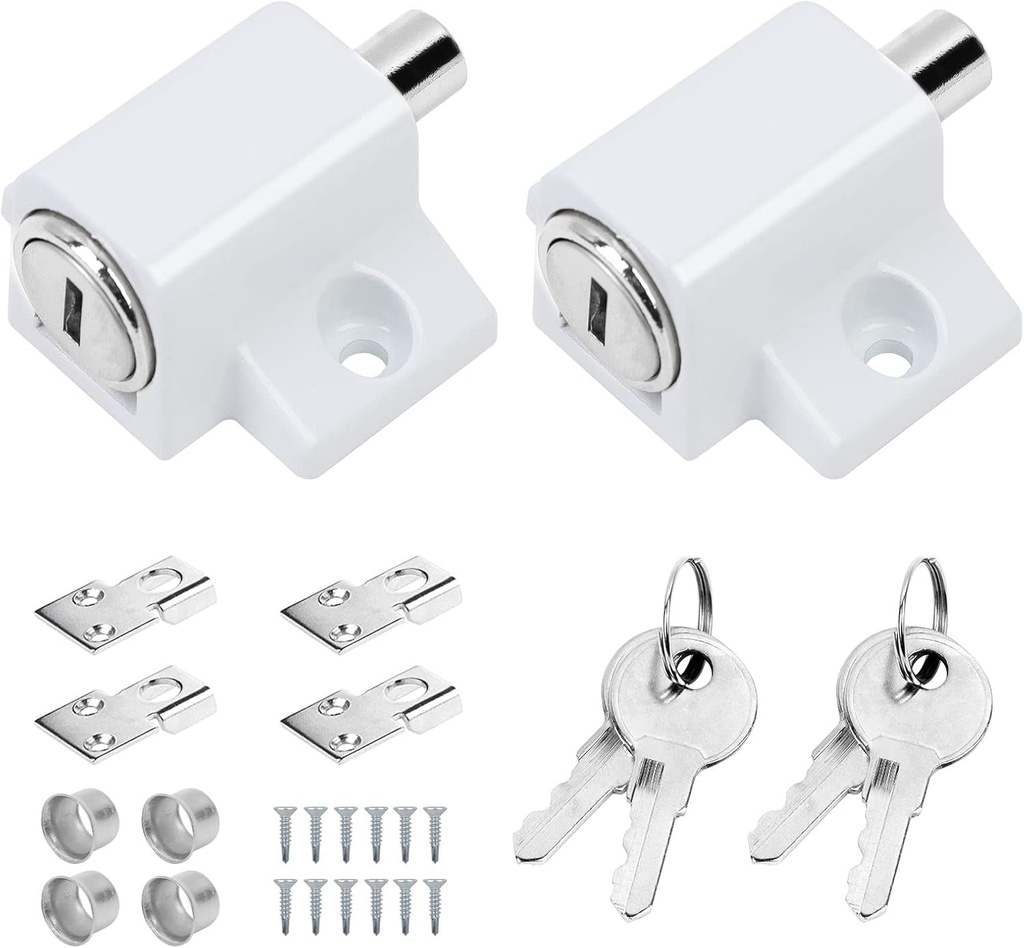 Automatic Door Bolt Lock, 6PCS Door Lock Latch Locks for inside outside Door, Door Barrel Bolt Door Latch Thickened Heavy Duty Steel, Easy to Install Gate, Slide Latch Lock with 24 Screws (White - 2)