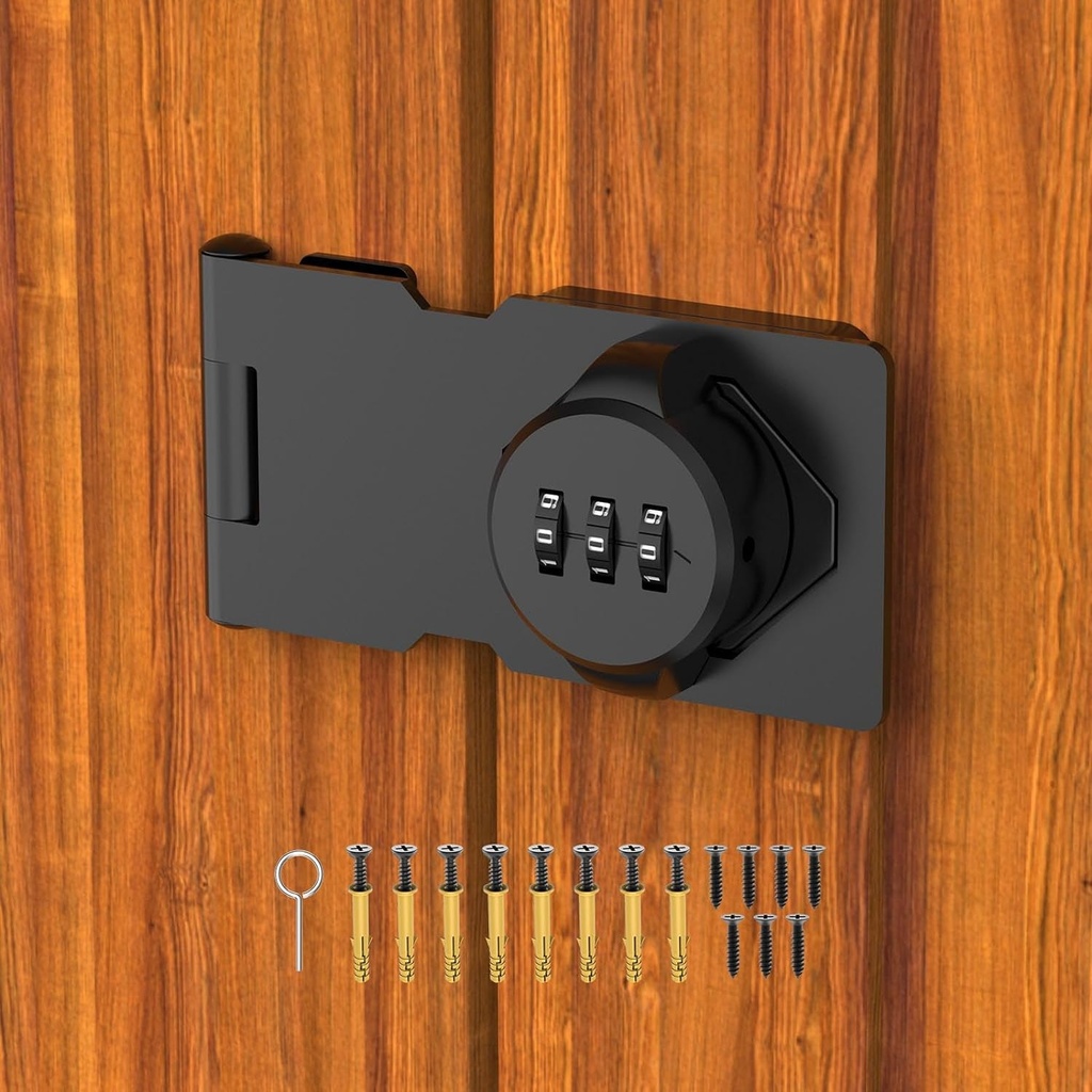 Door Latch Lock with Combination, 3.5" Small Household Cabinet Password Hasp Latch, Cabinet Locks with Code for Barn Door, Refrigerator, Shed, Drawers (Black - 1PC)