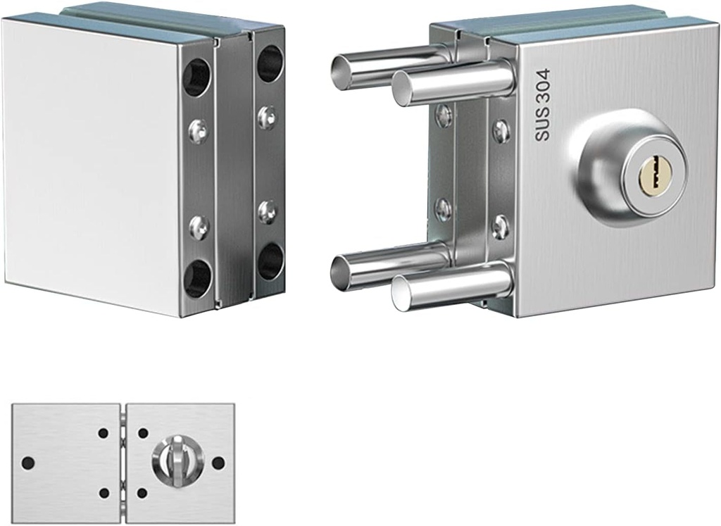 Glass Door Lock Fit for 10 Mm -12 Mm Glass Door, Stainless Steel Anti-Theft Door Lock Security, Sliding Glass Door Lock with 3 Keys, Double Swing Frameless Push Sliding Gate Lock