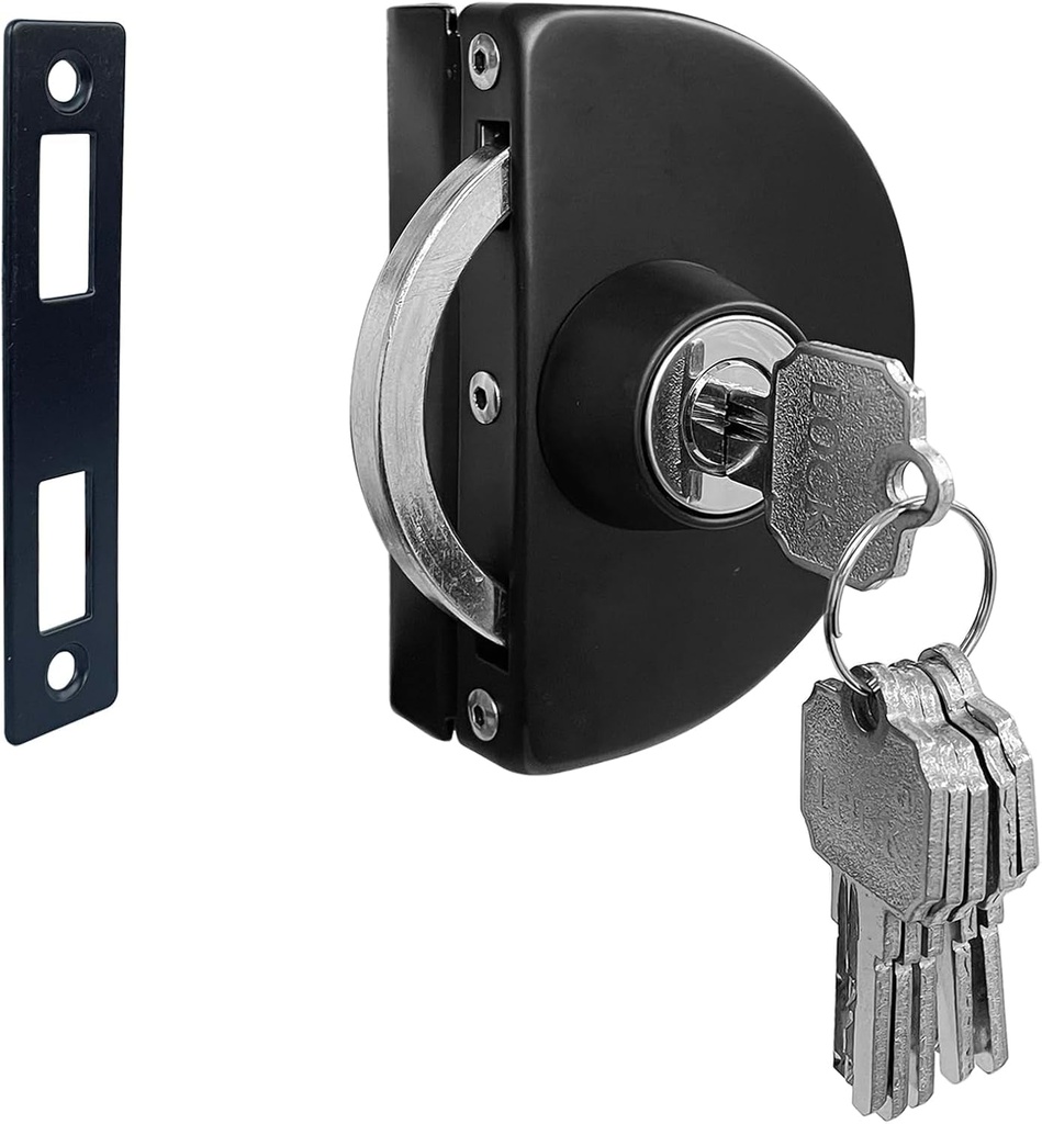 Sliding Glass Door Lock, 304 Stainless Steel Commercial-Home 0.39"-0.47" Glass Door Anti-Theft Security Lock, Double Swing Hinged Frameless Push Sliding Gate Lock with 6 Keys(Black, A104)