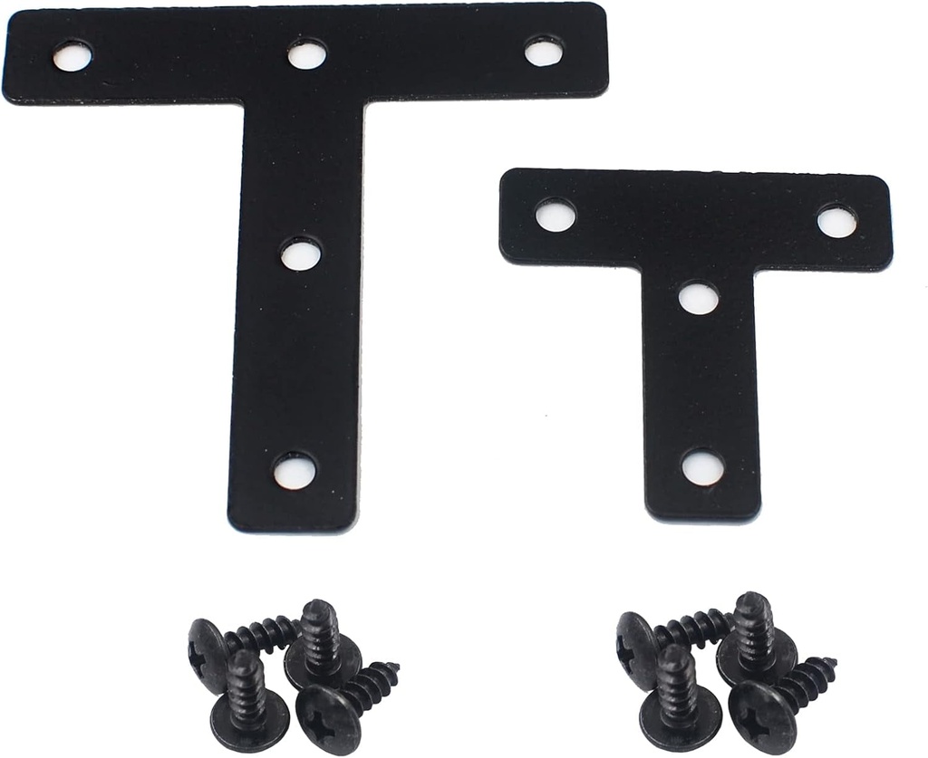 DGOL 16 Packs Two Sizes 3-1/8 Inch and 2 Inch "T" Black Flat Corner Braces with Screw, Picture Photo Frame Angle Bracket