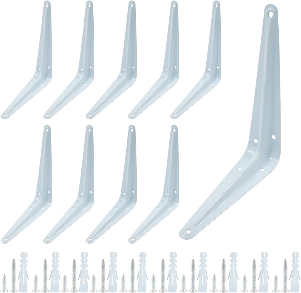 Zorfeter 10 Pcs Shelf Brackets 6 X 5 Inch White Shelving Brackets Heavy Duty L Bracket Support Floating Shelf Bracket for Shelves, Wall Mount Corner Brace for Wood Boards
