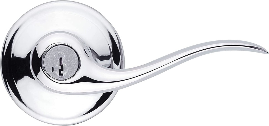 Kwikset Tustin Entry Door Handle with Lock and Key, Secure Keyed Reversible Lever Exterior, Doorlock, for Front Entrance and Bedrooms, Polished Chrome, Pick Resistant Smartkey Rekey Security