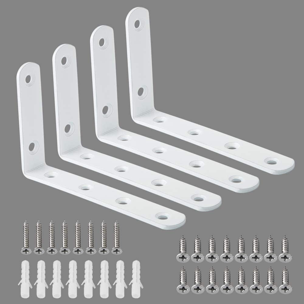 Alise Floating Shelf Brackets,White Bracket for Shelves Heavy Duty L Wall Bracket Corner Brace,Stainless Steel Joint Angle Bracket for Wooden Board Hanging Support,5X3 Inch(Pack of 4)